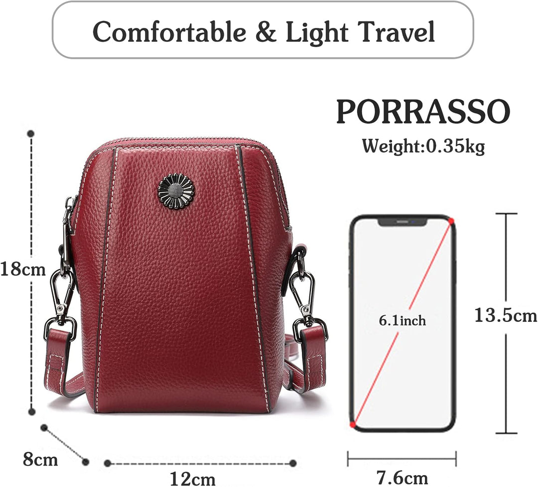 PORRASSO Damen Handy Umhängetasche Mode Handytasche Mädchen Schultertasche Leder Wasserdicht Geldbör