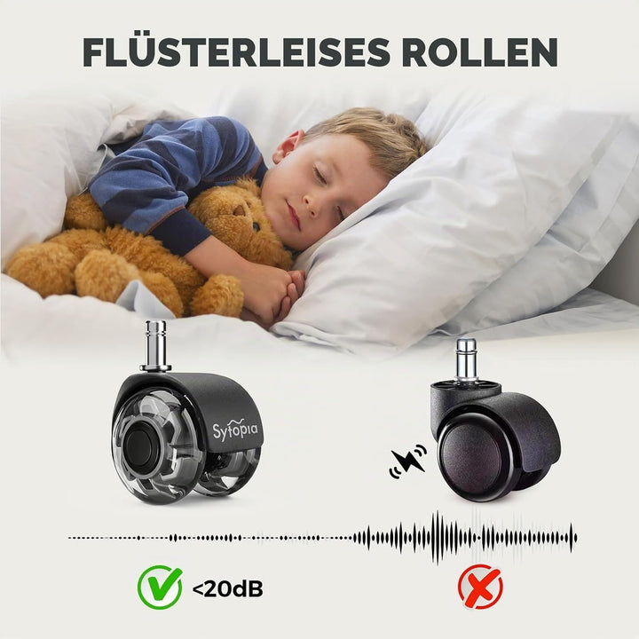 Sytopia Universal Bürostuhlrollen, 5er Set Bürostuhl Rollen 11x22MM, Perfekte Leise Gummirollen für