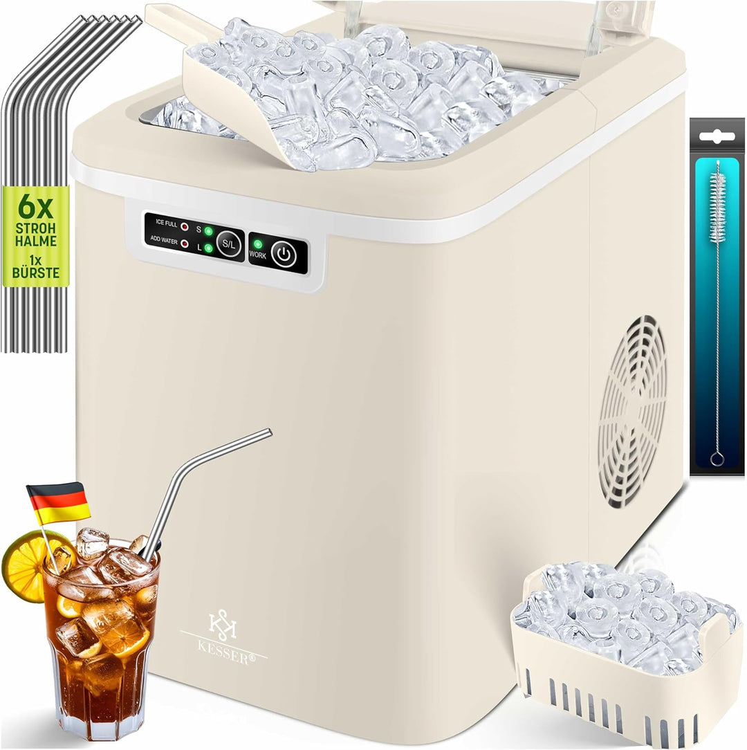 KESSER® Eiswürfelbereiter | Eiswürfelmaschine Edelstahl | Ice Maker | 12 in 24h | Zubereitung in 7 m