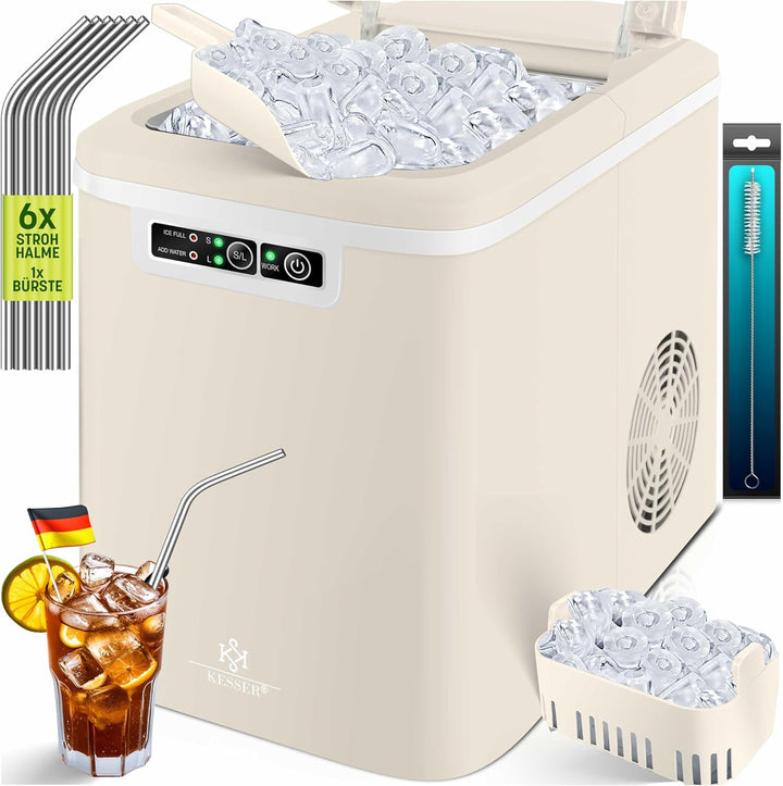 KESSER® Eiswürfelbereiter | Eiswürfelmaschine Edelstahl | Ice Maker | 12 in 24h | Zubereitung in 7 m