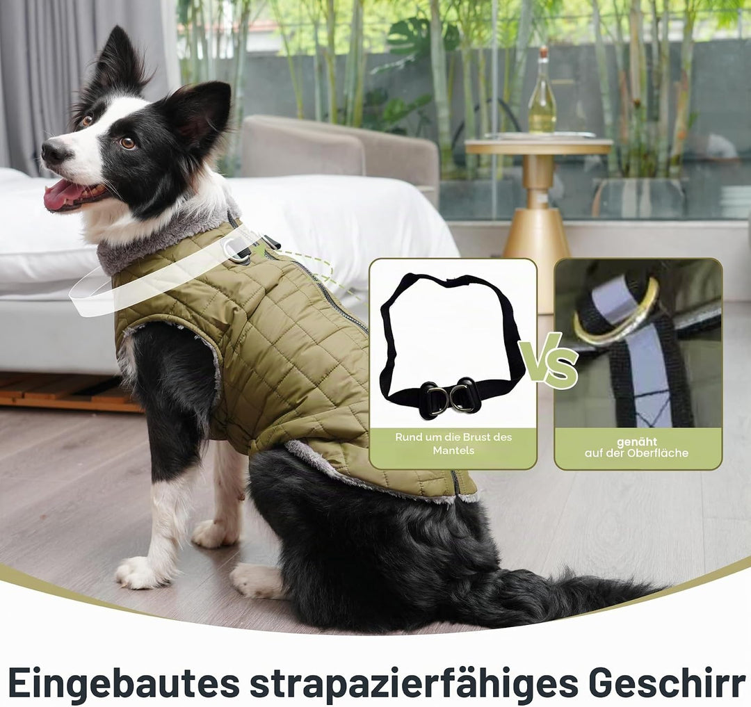 Warmer Fleece-Hundemantel mit strapazierfähigem Geschirr mit D-Ring, wasserdichte Welpenjacke für kl