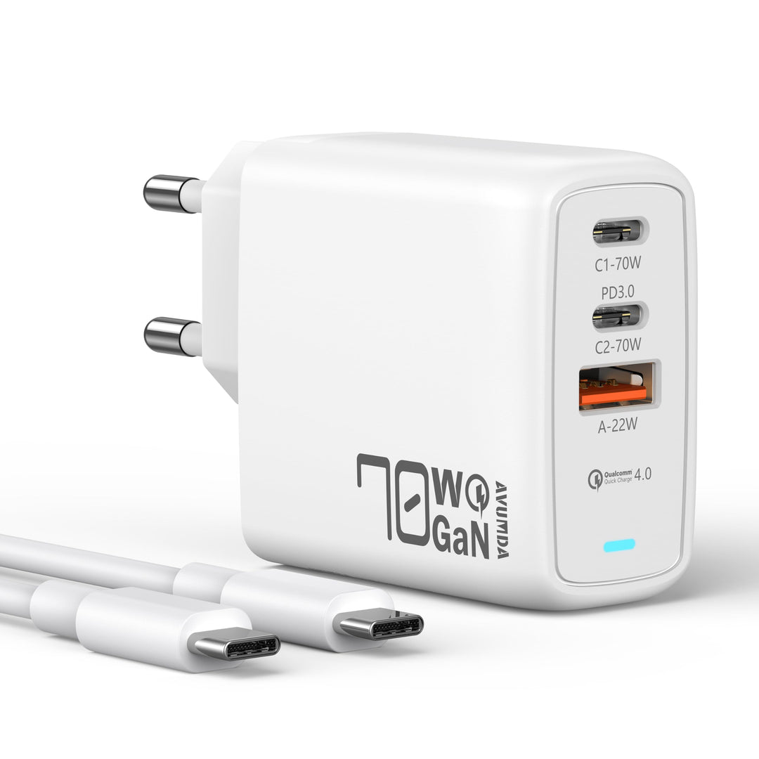 AVUMDA 70W USB C Ladegerät,3 Port USB C Netzteil GaN III Schnellladegerat kompatibel mit MacBook Pro