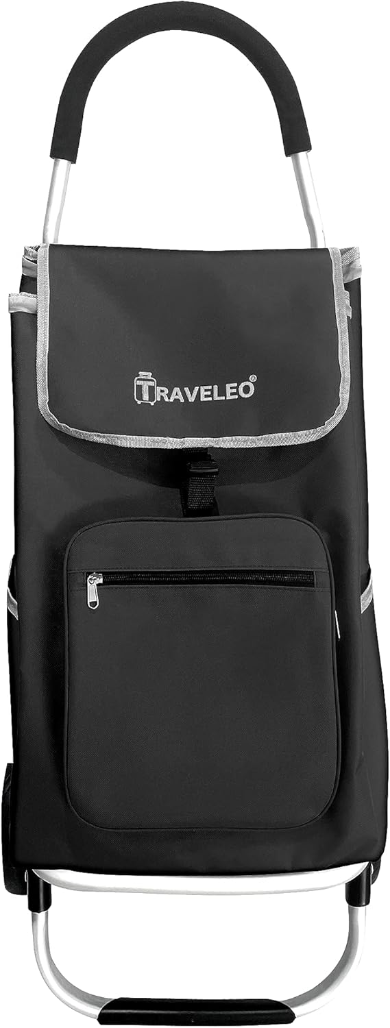 56 L Einkauf Trolley Einkaufswagen Shopping Trolley Tasche Aluminium Stabil Schwarz, Schwarz