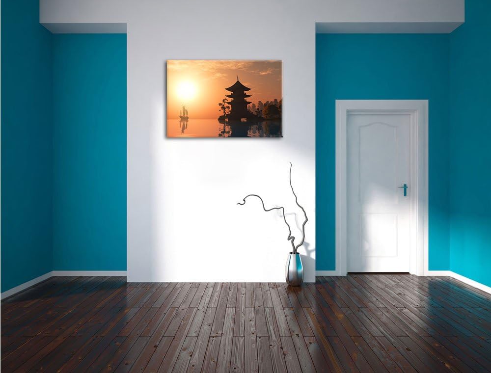 Chinesisches Haus am See, Format: 100x70 auf Leinwand, XXL riesige Bilder fertig gerahmt mit Keilrah