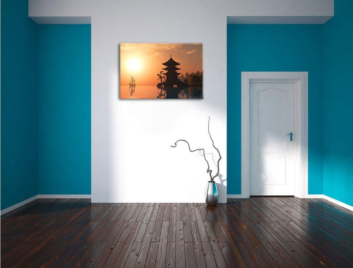 Chinesisches Haus am See, Format: 100x70 auf Leinwand, XXL riesige Bilder fertig gerahmt mit Keilrah