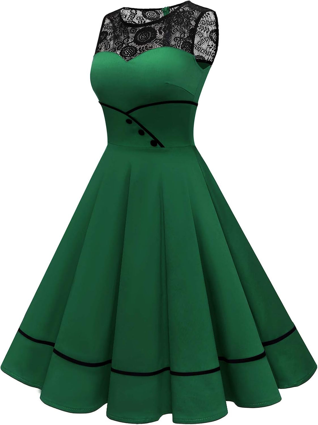 Bbonlinedress Damen Cocktailkleid Rockabilly Spitzenkleid 50er Retro Vintage Faltenrock Elegant Ärme