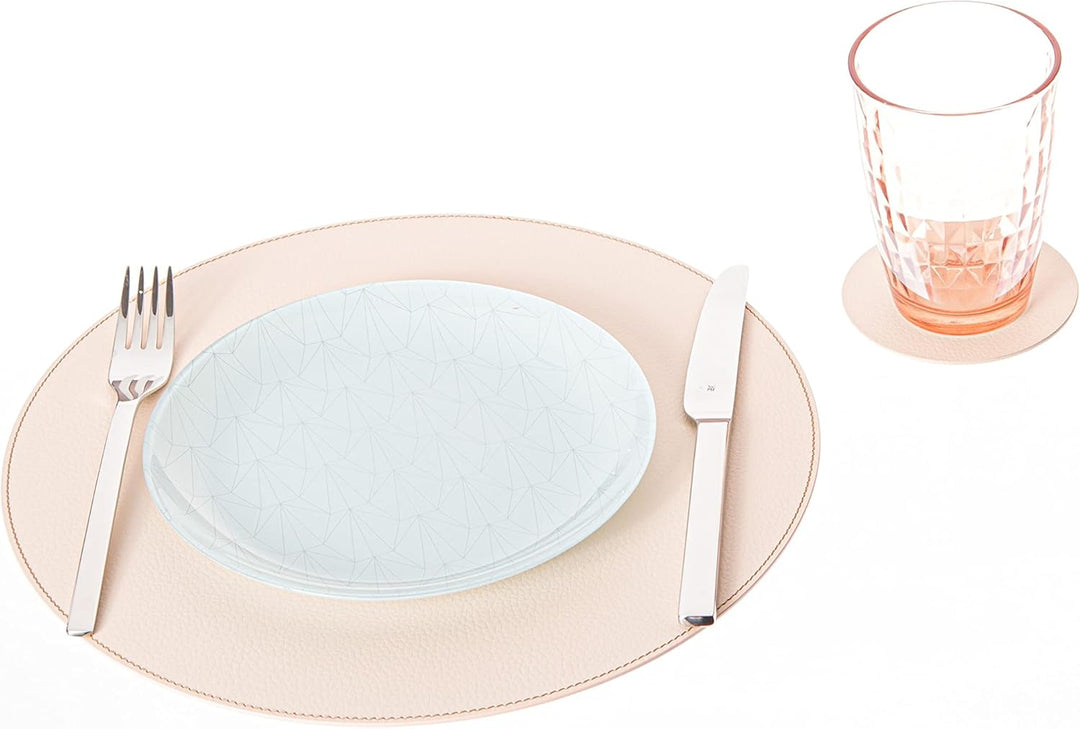 Nikalaz Rund Platzsets und Untersetzer aus Recyceltem Leder, 2 Stück Tischsets, Platzdeckchen 33 cm