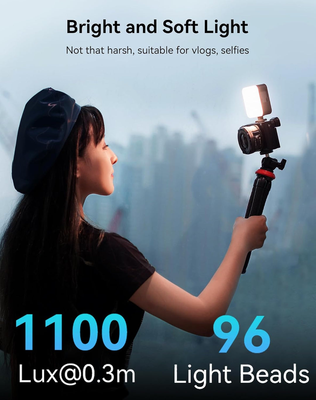 SMALLRIG P96 Mini LED Videoleuchte, 96 LED-Perlen mit Inbegriffen Cold Shoe, 1100Lux@0,3m, 103g, Tra