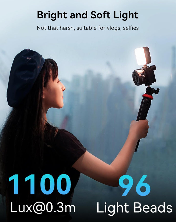 SMALLRIG P96 Mini LED Videoleuchte, 96 LED-Perlen mit Inbegriffen Cold Shoe, 1100Lux@0,3m, 103g, Tra