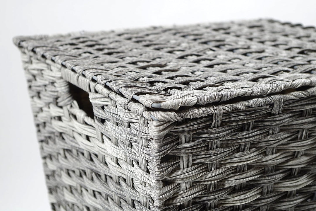 Kobolo Wäschebehälter mit Rollen aus grauem Polyrattan