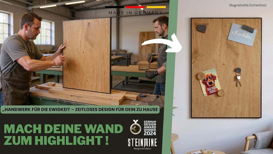 Magnettafel Echt Holz Eiche (Magnetwand+Kreidetafel+Pinnwand+Memoboard) verschiedene Grössen 20x80cm