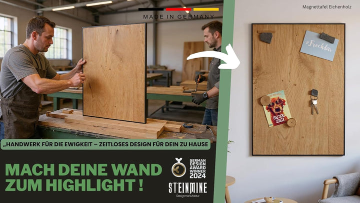 Magnettafel Echt Holz Eiche (Magnetwand+Kreidetafel+Pinnwand+Memoboard) verschiedene Grössen 20x80cm