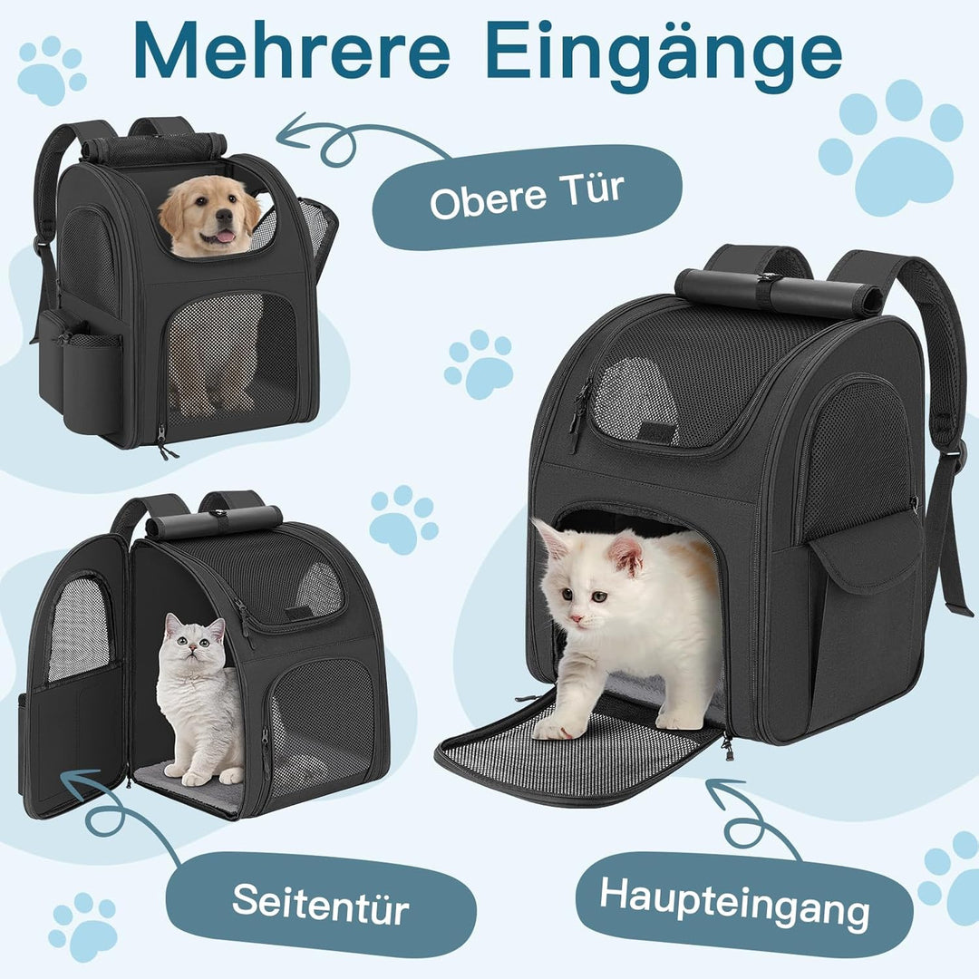 Hunderucksack bis 10kg, Haustier Rucksack mit Netzfenster, Faltbare Katzenrucksack Hunde Rucksack, A