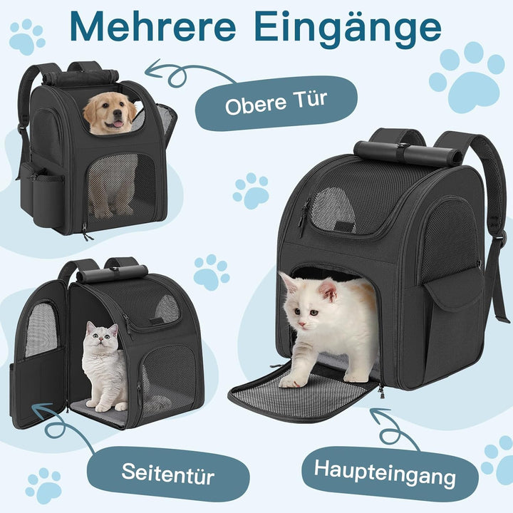 Hunderucksack bis 10kg, Haustier Rucksack mit Netzfenster, Faltbare Katzenrucksack Hunde Rucksack, A
