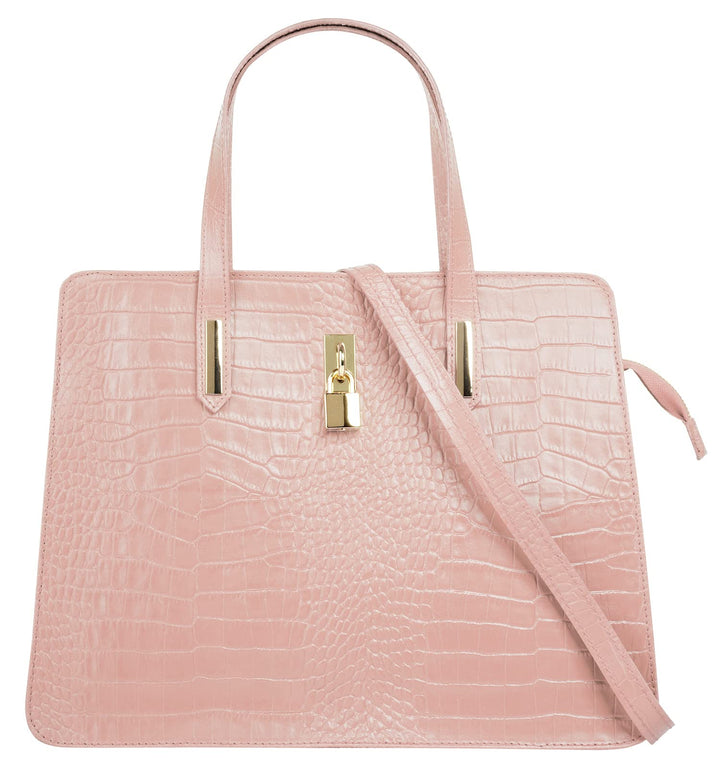Handtasche Echt Leder Damen Made in Italy, Smartphonefach, Kroko-Design, elegante Umhängetasche, Dam