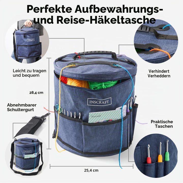 INSCRAFT Häkelset für Anfänger, Erwachsene und Kinder, 24 farbige Garnknäuel mit 1 grosser Reisetasc
