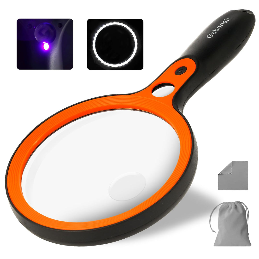 Grosse Lupe mit 36 LED-Licht, 10-Fach 20-Fach 45-Fach Beleuchtete Handlupe mit 1 UV-Licht für Leselu