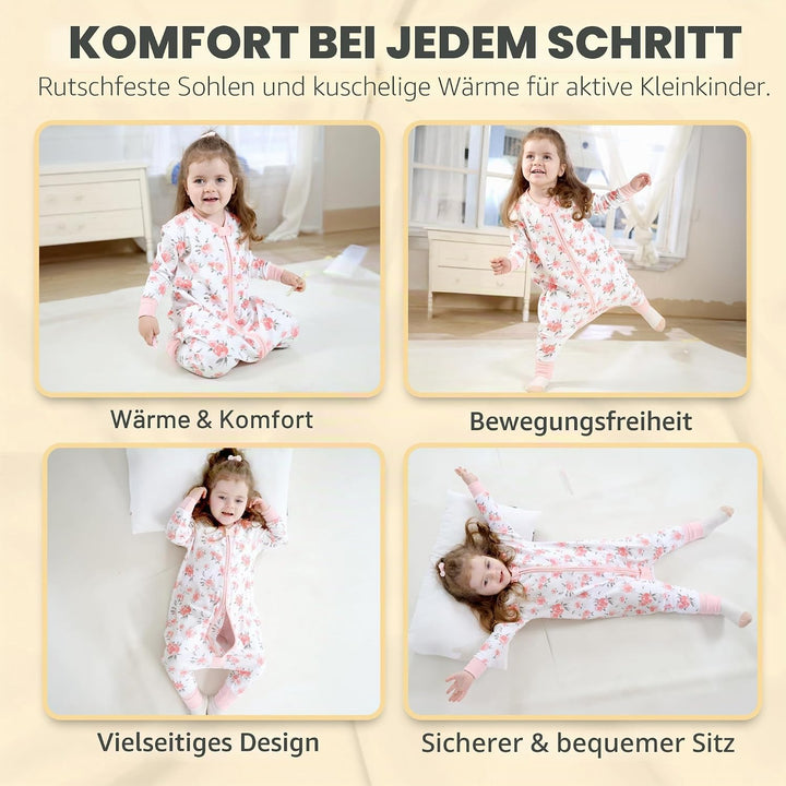 Mama Cheetah Toddler Schlafsack mit Füssen, Long Sleeve 0,5 TOG Bio-Baumwolle Baby Schlafsack mit Be