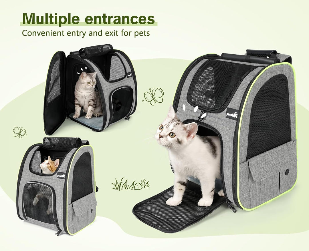 pecute Haustier Rucksack mit Netzfenster XL für 6-10 kg, Erweiterbarer Platz, Tragbare & Faltbare Ka