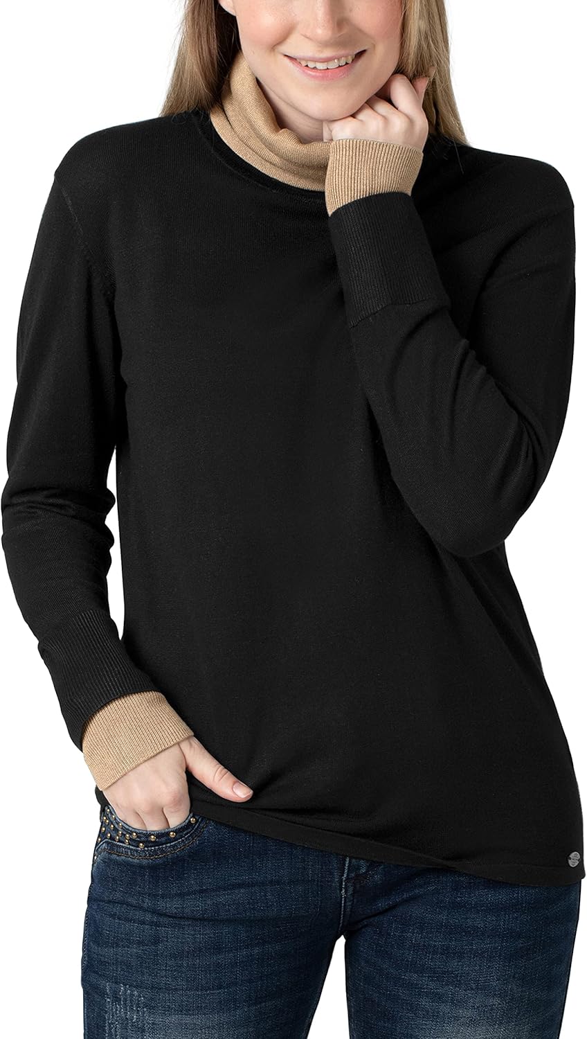 Timezone Damen Double Layer Turtleneck Pullover XS Schwarz, XS Schwarz