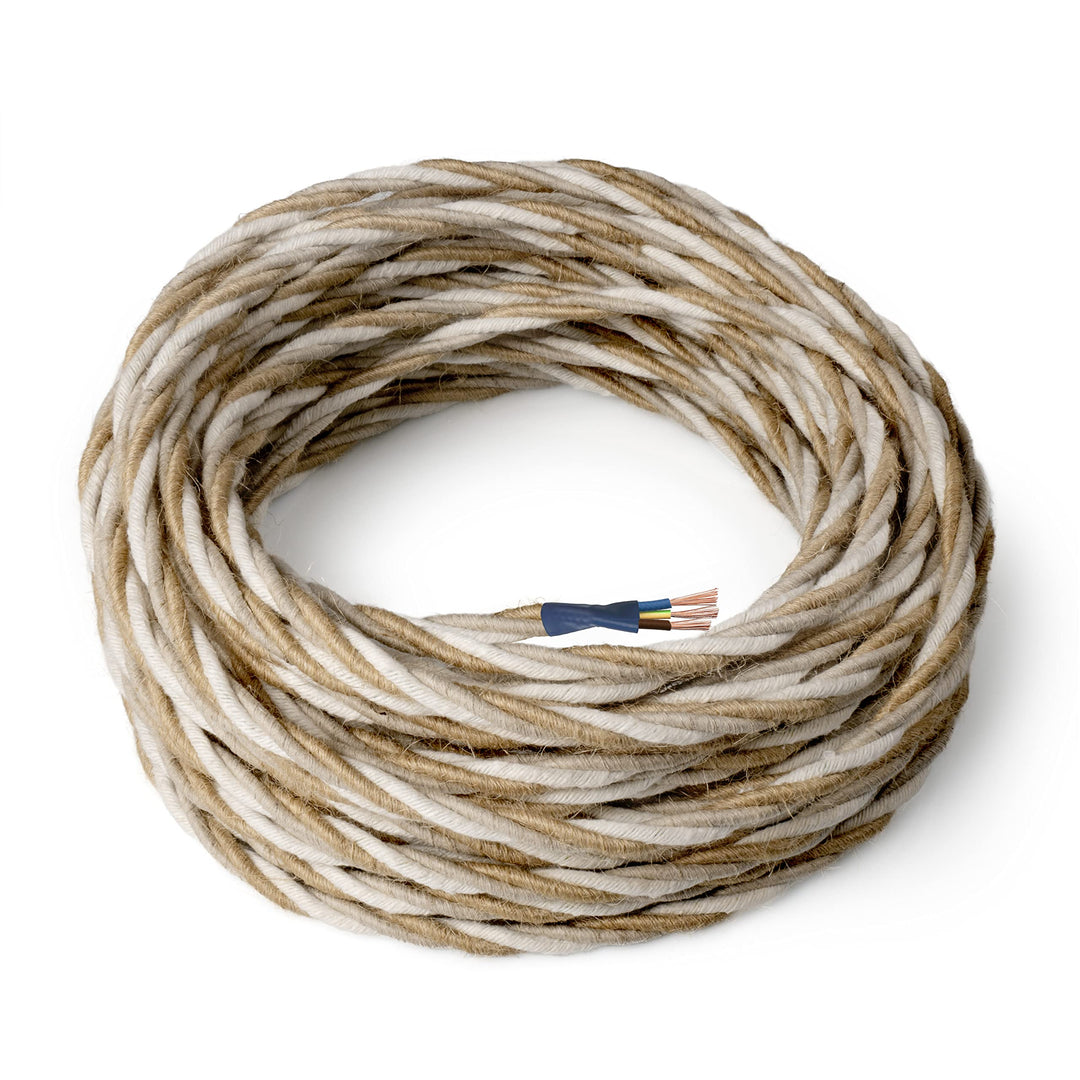 Amarcords - Textilkabel für Lampen HEU, geflochten, Jute, 5 Meter, mit Erdung 3x0,75 - Stoffkabel mi