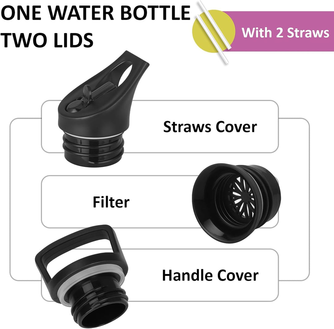 Wasserflasche, 500ml Trinkflasche Edelstahl, BPA-Frei, 24h Kalt & 12h Warm, Wasserflasche mit Strohh