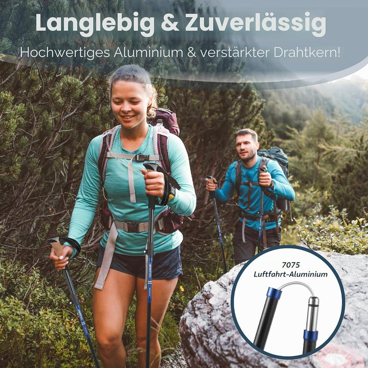 TREKOLOGY Wanderstöcke Faltbar – Leichte, Verstellbare Aluminium Walking Stöcke mit Korkgriffen – Ko