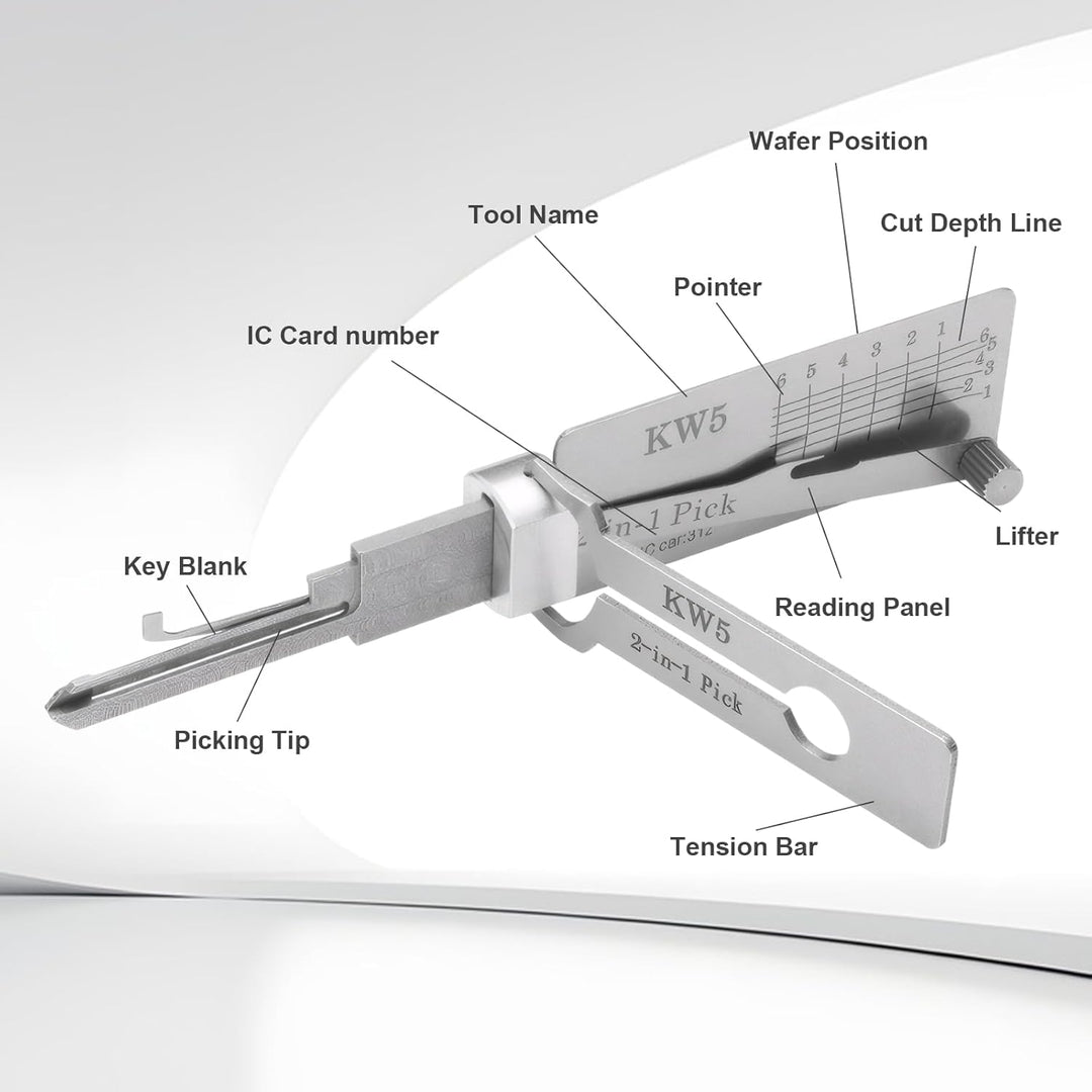 Edelstahl Schlüsseldecoder Master Key Decoder 2-In-1 Lock Pick Präzisionshaken Tonabnehmerkombinatio