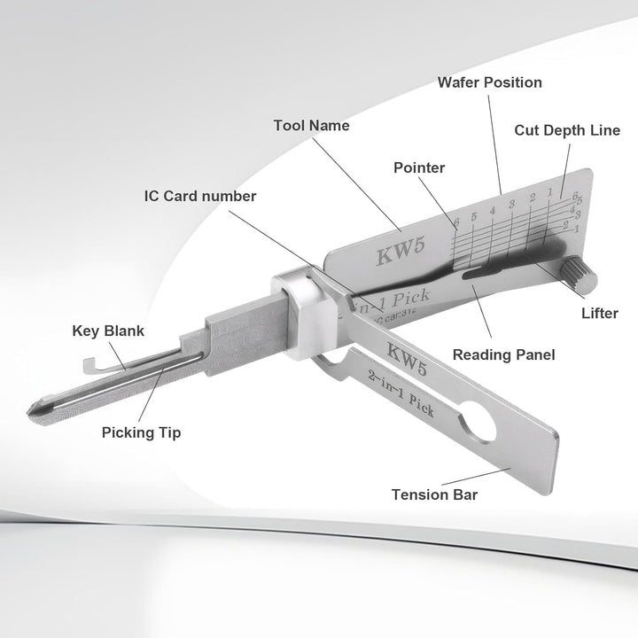 Edelstahl Schlüsseldecoder Master Key Decoder 2-In-1 Lock Pick Präzisionshaken Tonabnehmerkombinatio