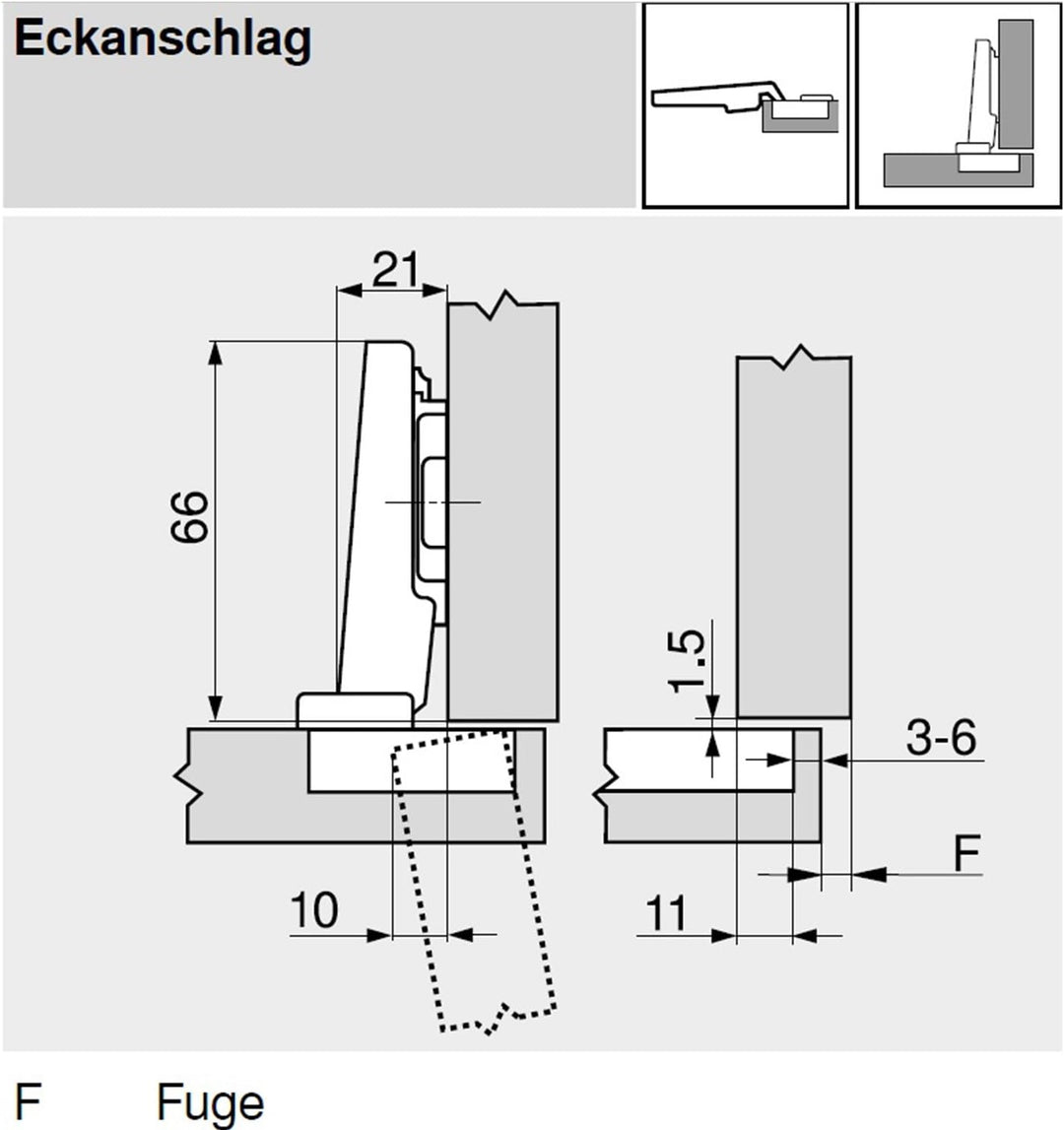 BLUM Clip top Möbel-Scharnier | Möbelband; Eckanschlag, 10 Stück inkl. Montageplatten, Schrauben und