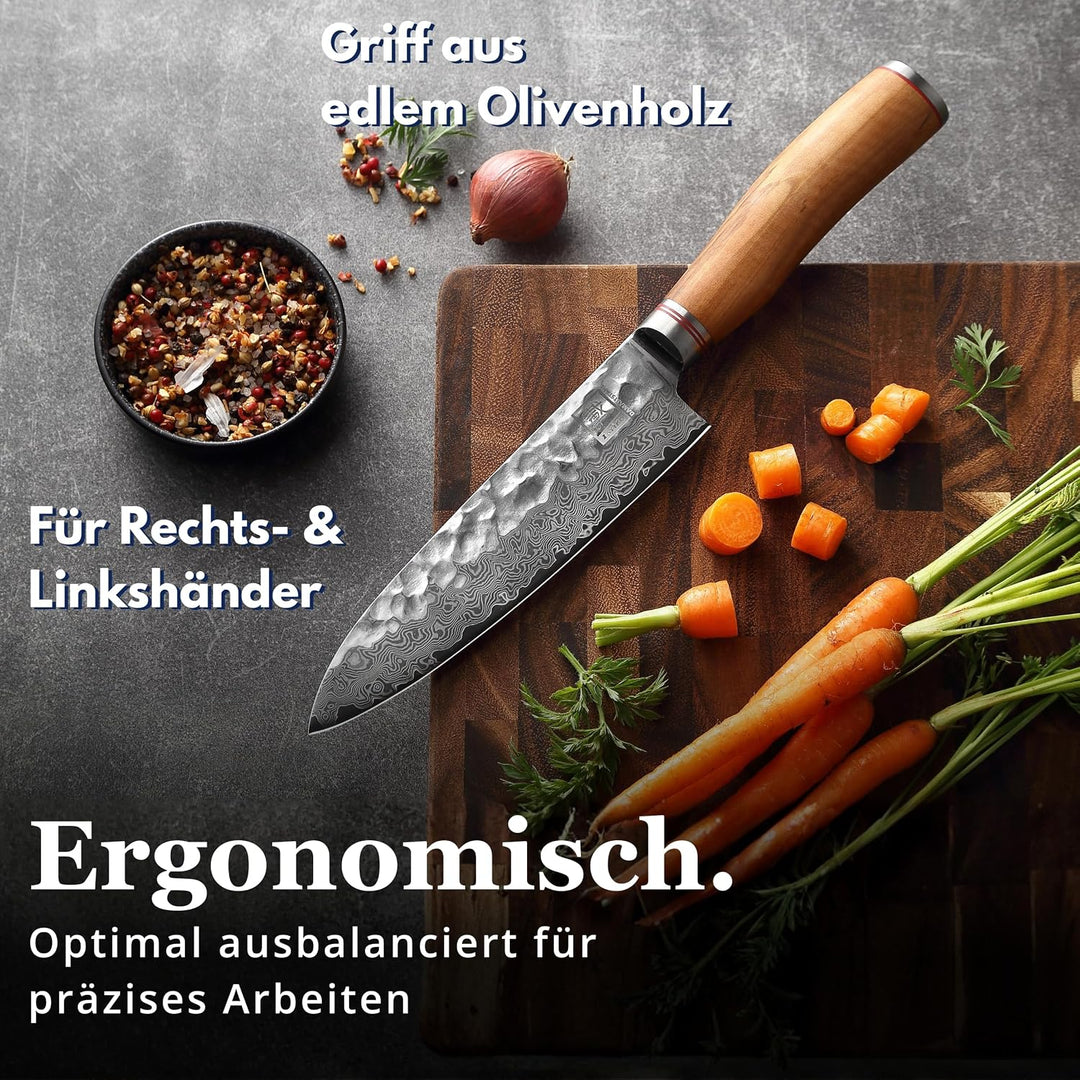 Zayiko Olive Damastmesser Santoku Messer 17,50cm Klinge extrem scharf aus 67 Lagen I Damast Küchenme