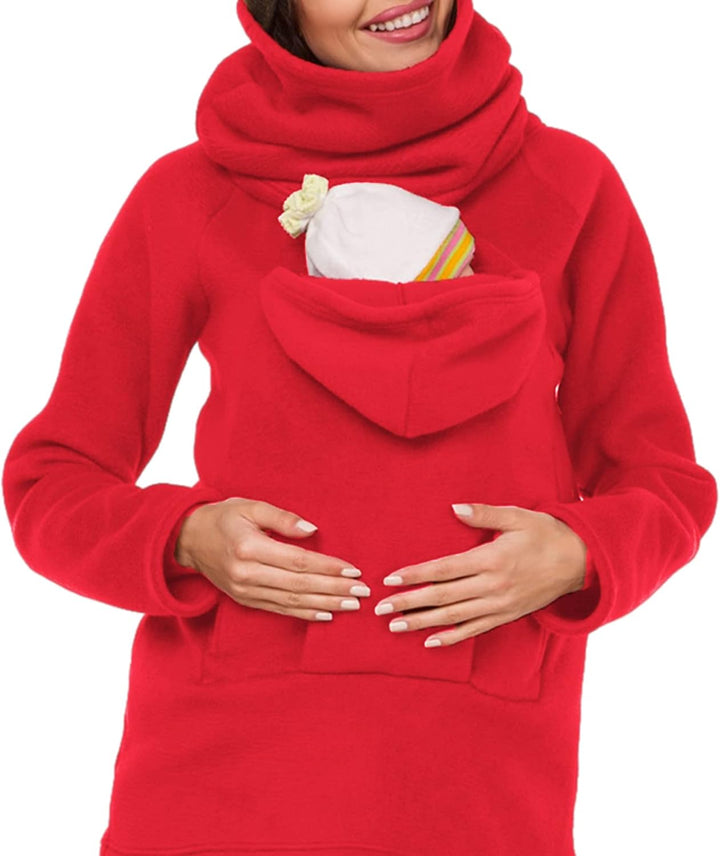 Tragejacke für Mama und Baby 3 in 1 Damen Langarm Kapuze Känguru Umstandsjacke Warm Tragepullover mi