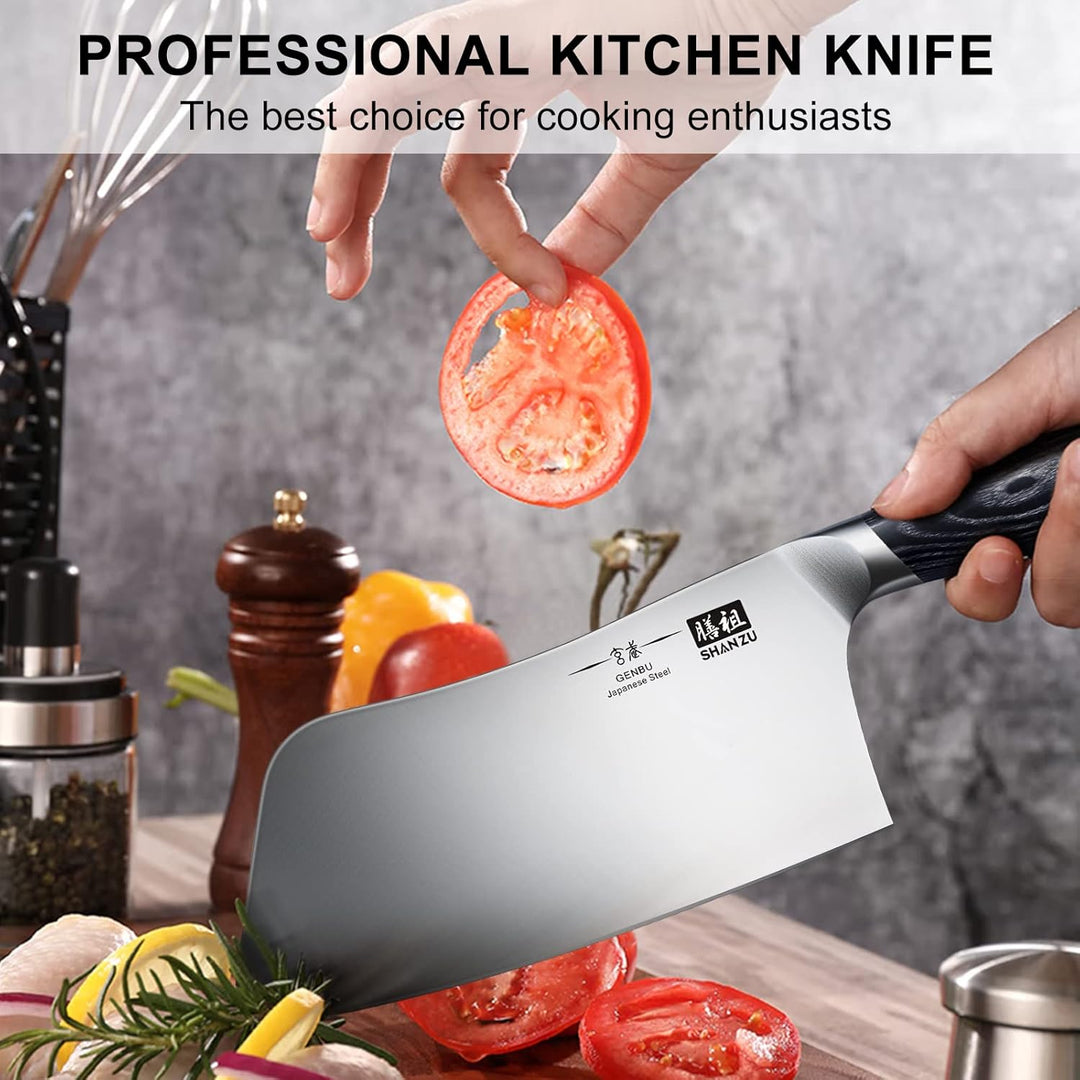 SHAN ZU Kochmesser, 18cm Scharfes Küchemesser Hackmesser Profi Japanische High Carbon Edelstahl Hack
