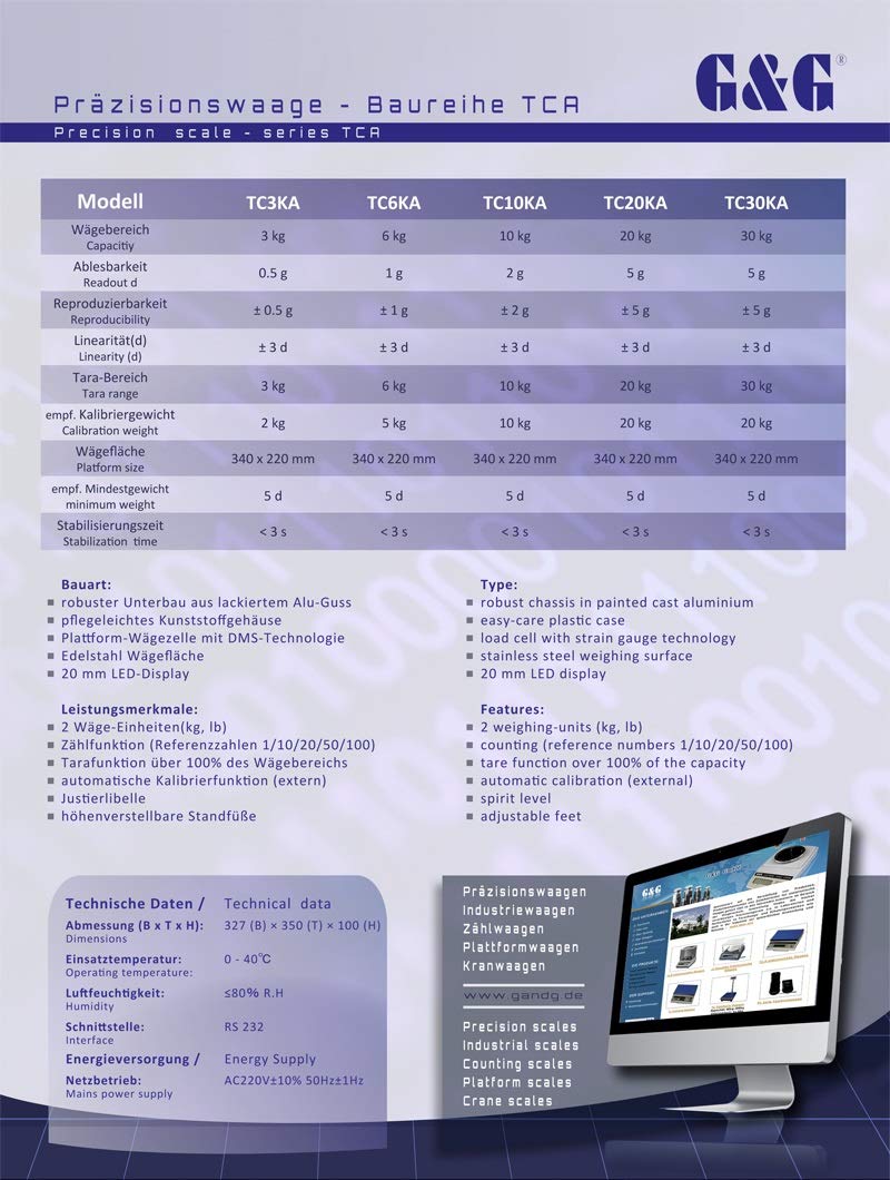 G&G TC6K 6kg/0,1g 6000g/0,1g PlattformWaage Präzisionswaage Laborwaage Digitalwaage Industriewaage T