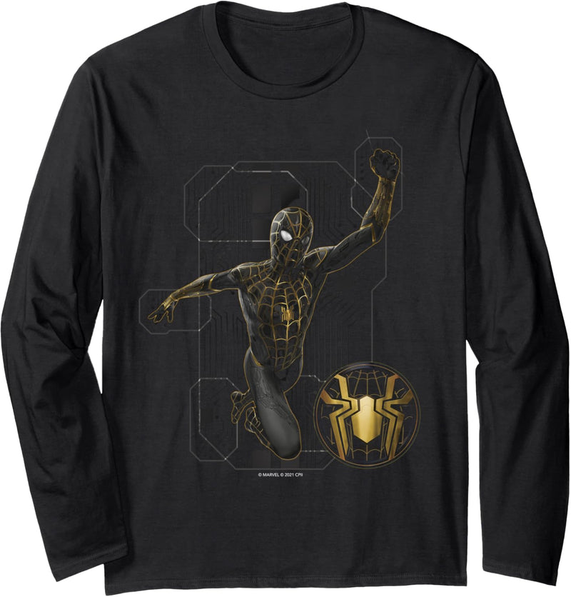 Marvel Spider-Man: No Way Home Black and Gold Suit in Action Langarmshirt