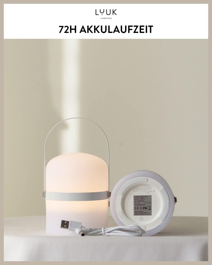 LUUK LIFESTYLE Moderne LED Laterne für Indoor und Outdoor, Deko Tischleuchte, kabellos und mobil mit