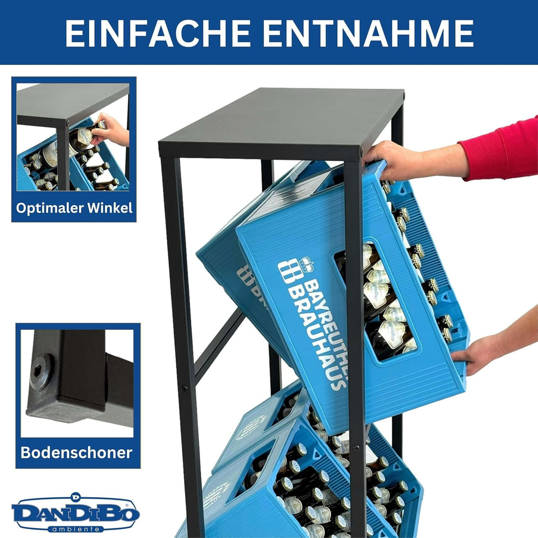DanDiBo Getränkekistenregal 4 Kisten mit Ablage Schmal Metall Stehend 96547 Getränkekistenhalter 100