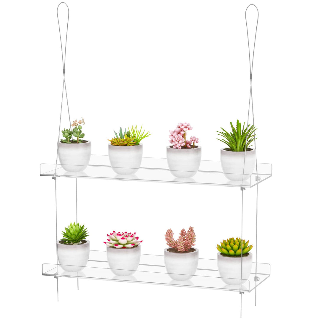 2-stöckiges transparentes Hängeregal, 40,6 cm, für Innenfenster, Pflanzenständer, Blumentopf-Organiz