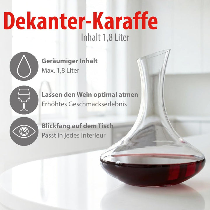 Alpina Premium Dekanter aus Glas – Wein Karaffe 1,78 L im schwungvollen Design | 20 x 24cm mit anges