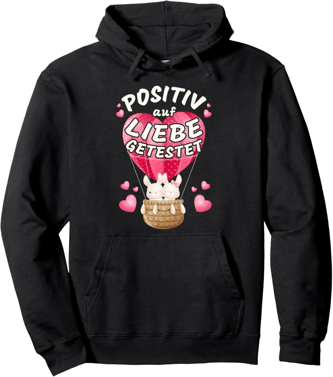 Valentinstag Spruch Pärchen, Hasen, roter Herzluftballon Pullover Hoodie