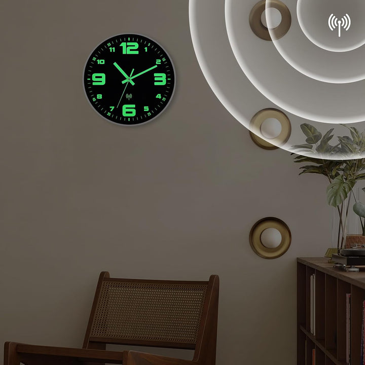 Funkuhr Wand Wanduhr Funk lautlos Leuchtend im Dunkeln Funkwanduhr Wanduhr Ohne Tickgeräusche Geräus