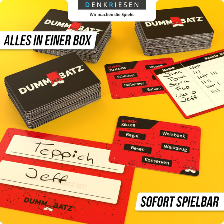 DENKRIESEN - PARTYFIEBER - DUMMBATZ Das aussichtslose Partyspiel | 300 Karten | 1500 Begriffe | Part
