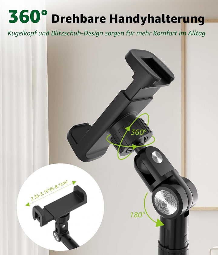 Handy Stativ, Overhead Stativ Handy mit 360° Ausziehbaren Arm & Fernbedienung & Handyhalterung, Hori