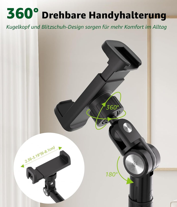 Handy Stativ, Overhead Stativ Handy mit 360° Ausziehbaren Arm &amp; Fernbedienung &amp; Handyhalterung, Hori