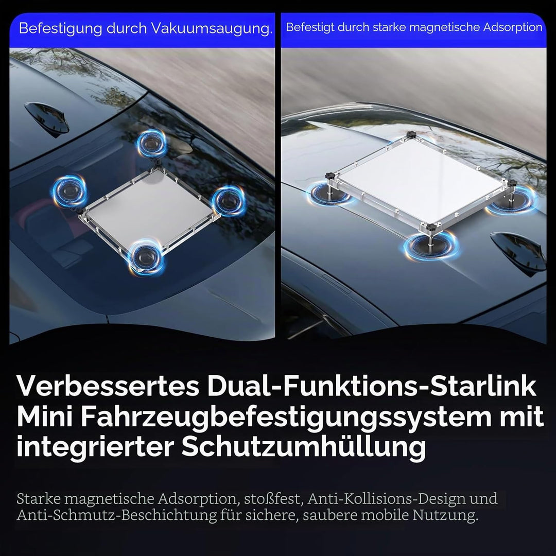 Starlink Mini Halterung, 3-in-1 Magnet- &amp; Saugfuss-Dachhalter mit Schutzabdeckung für Starlink Mini