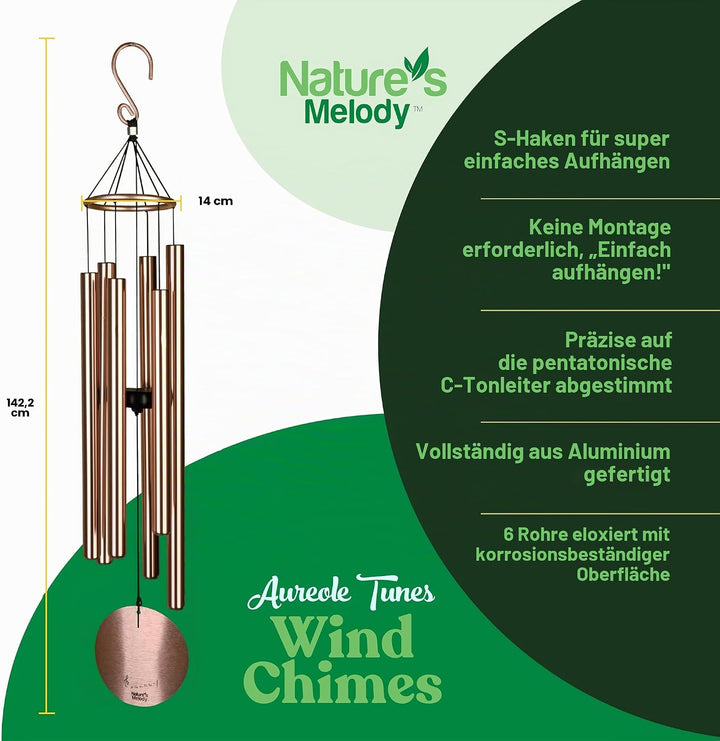 Nature's Melody Aureole Tunes Windspiele - Windspiele für den Aussenbereich mit 6 Röhren abgestimmt