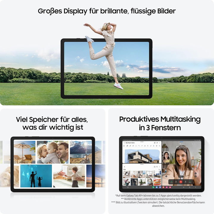 Samsung Galaxy Tab A9+ WiFi Android-Tablet, 128 GB Speicherplatz, Grosses Display, 3D-Sound, Simlock