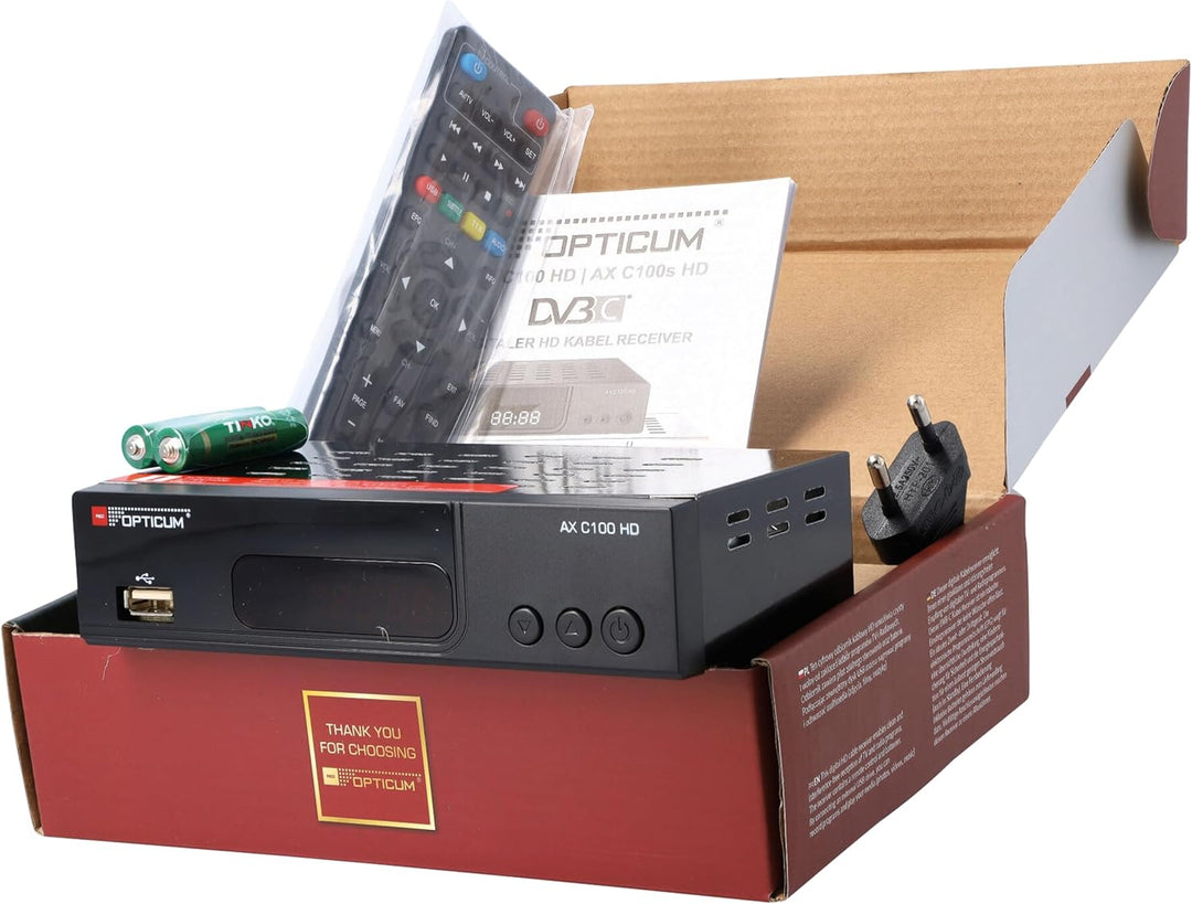 RED OPTICUM AX C100 HD Kabelreceiver I Digitaler Kabel-Receiver HD mit LED-Display - EPG - HDMI - US