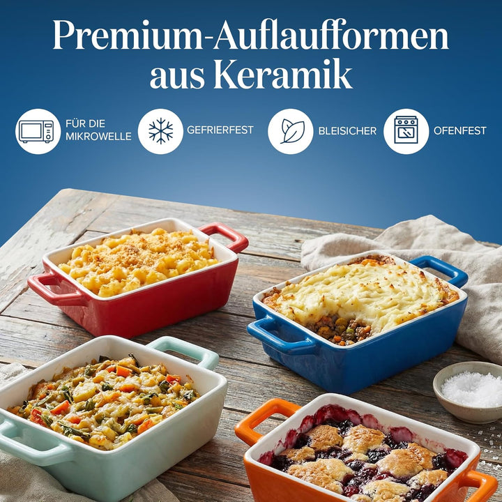 Joeji’s Kitchen Mini Auflaufformen (4er Set, 325ml): Kleine, rechteckige Keramik-Ofenformen für Lasa