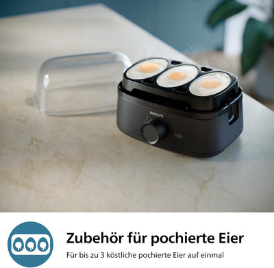 Philips Eierkocher 3000-Serie, Familiengrösse, bis zu 6 Eier (weich, mittel, hart, pochiert), Leicht